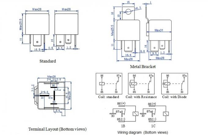 Heavy Duty 40 Amp Relay85920-2570 4 Pin Dust Proof , 30/40 Amp 24V Relay With Plastic Backrest 0332014150 8